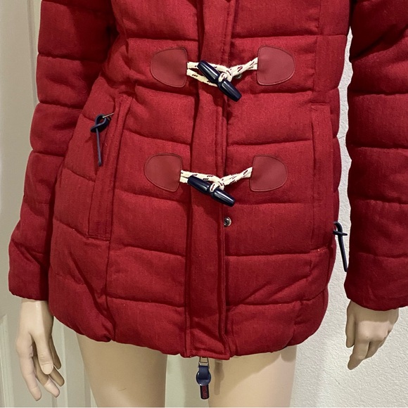 SUPERDRY Tall Marl Toggle Puffle Jacket Burgundy Puffer Hooded Coat Size 2 US - Picture 13 of 16